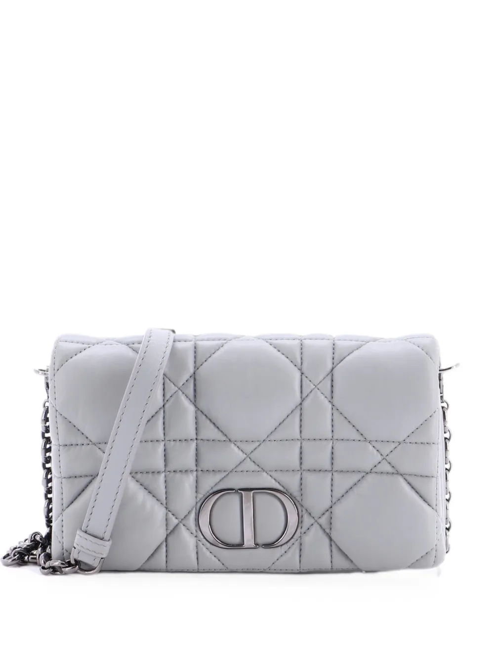 Christian Dior Pre-Owned Mini Caro Flap Pouch with Chain Macrocannage Quilt Umhängetasche - Grau