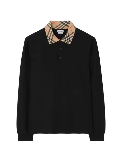 Burberry long-sleeve Check collar cotton polo shirt