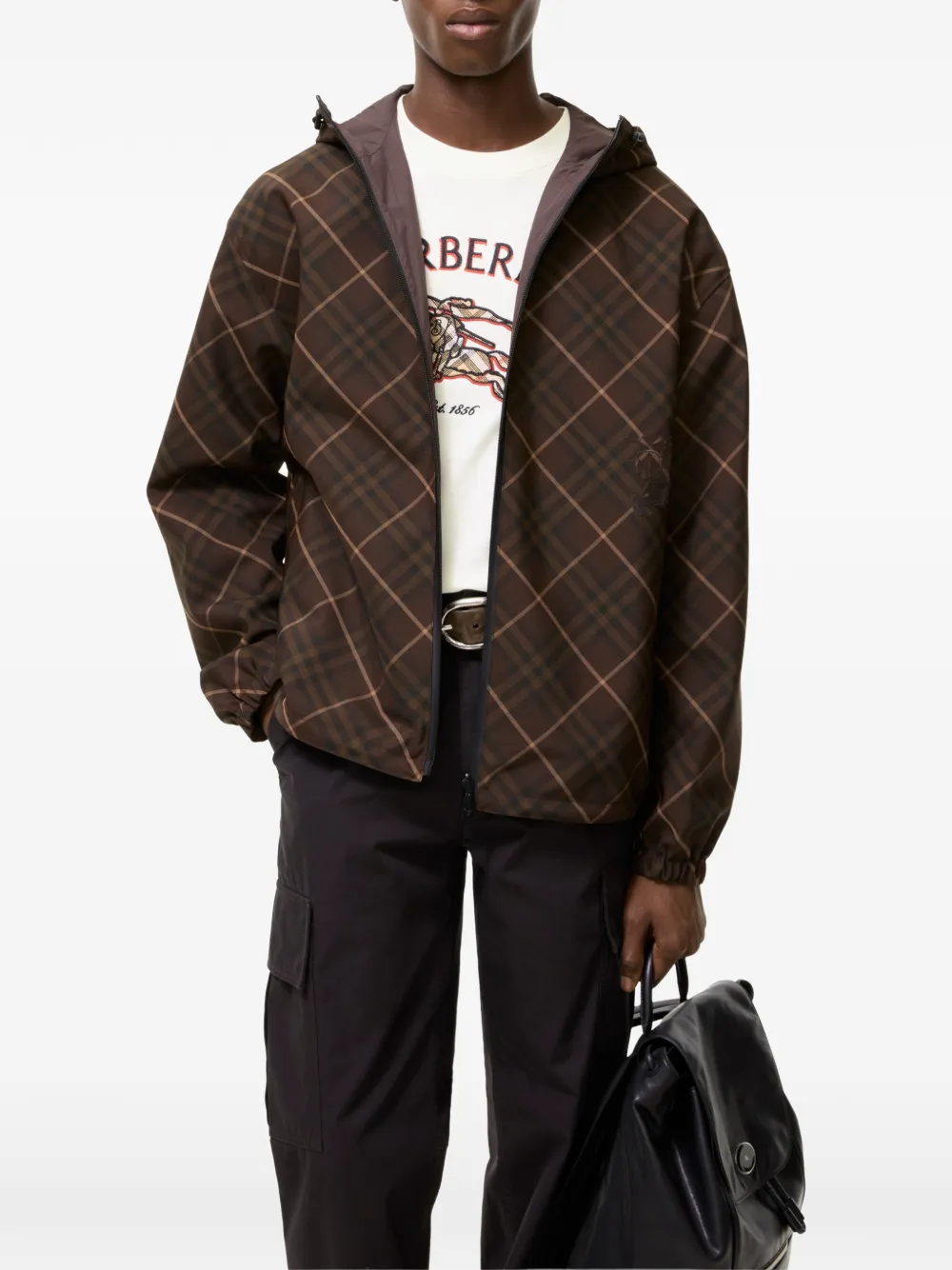 Burberry Omkeerbaar geruit jack met capuchon Bruin