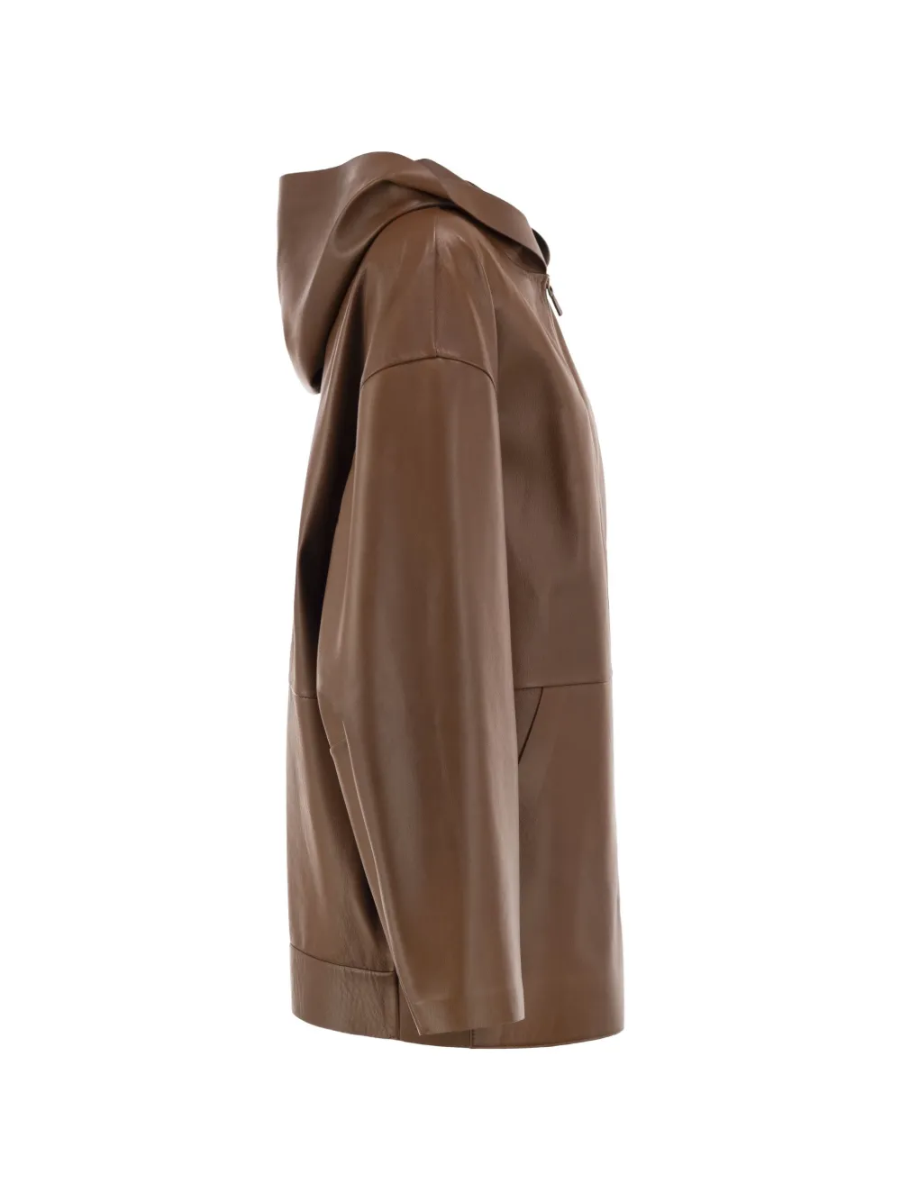 Max Mara Leren jack met capuchon Bruin