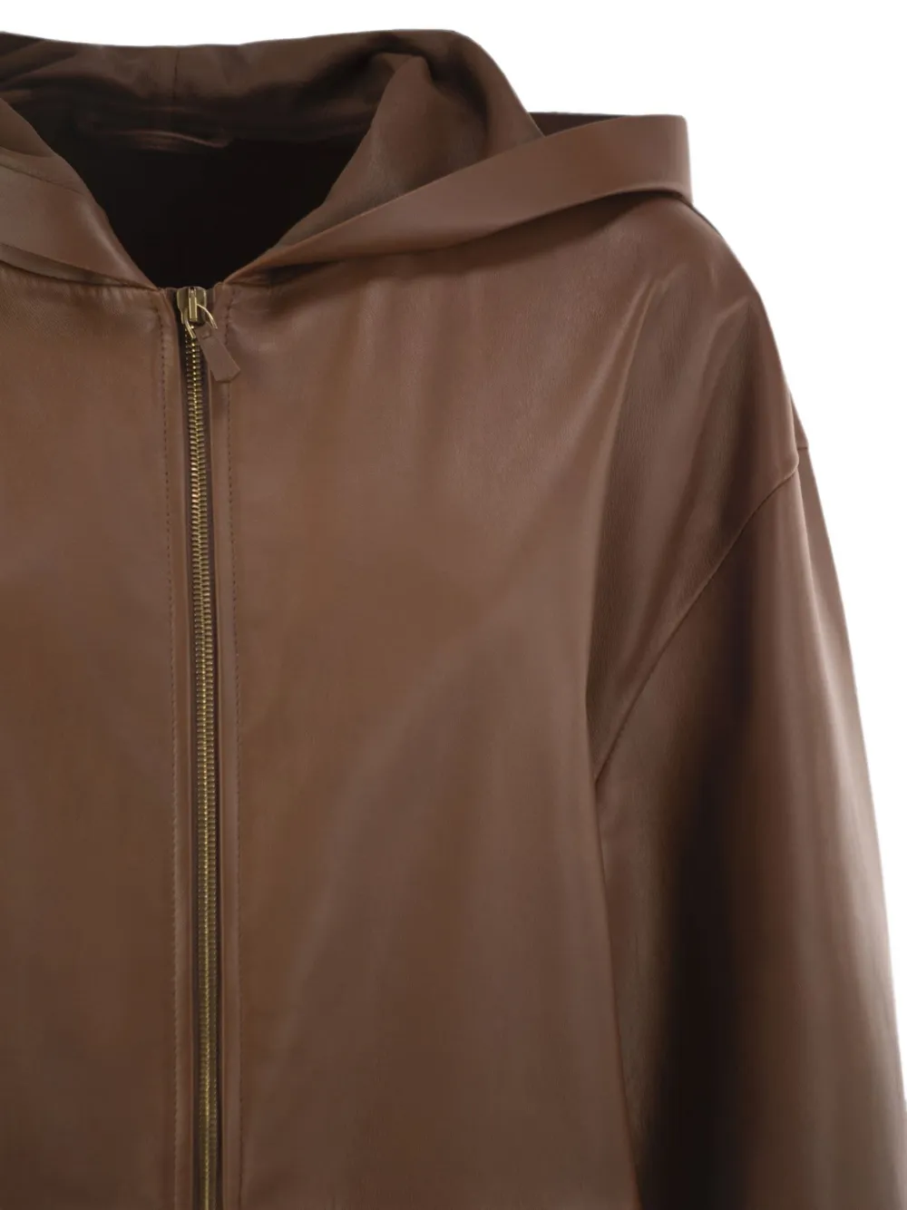 Max Mara Leren jack met capuchon Bruin