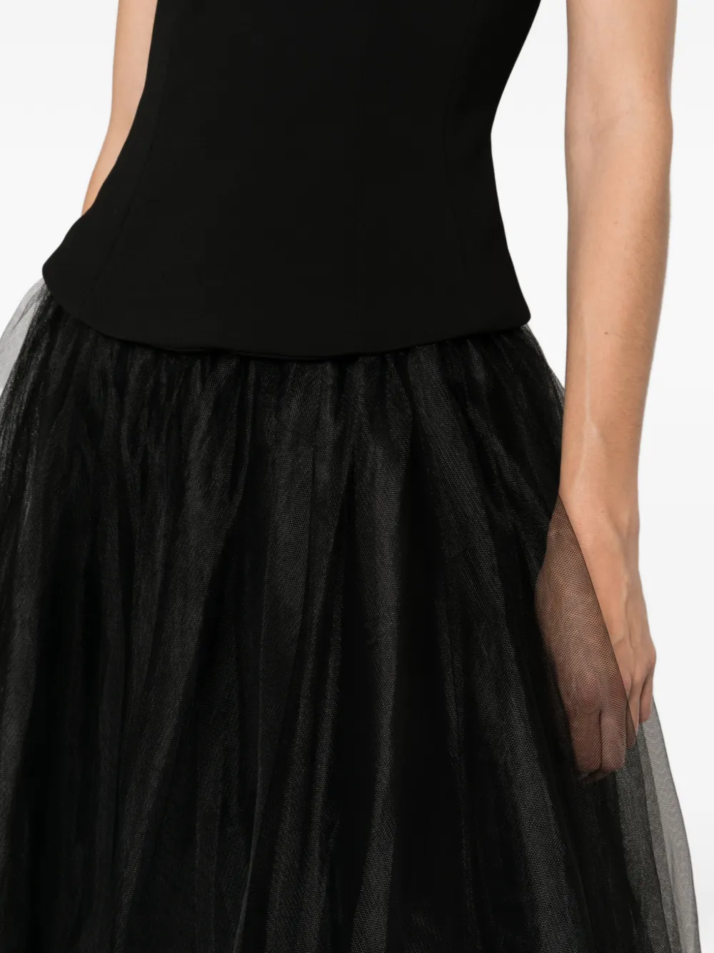 Maje Strapless midi-jurk met tulen rok Zwart