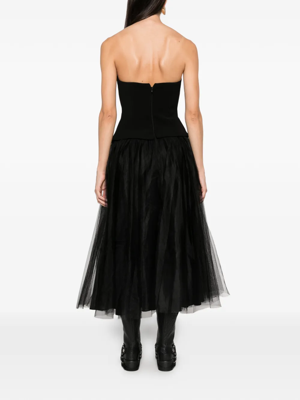 Maje Strapless midi-jurk met tulen rok Zwart