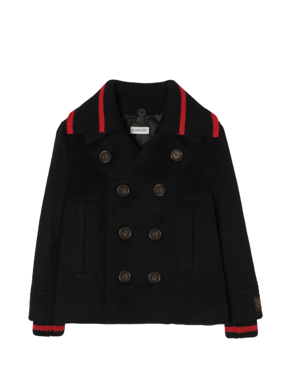 Burberry Kids Caban con bordo a righe - Nero