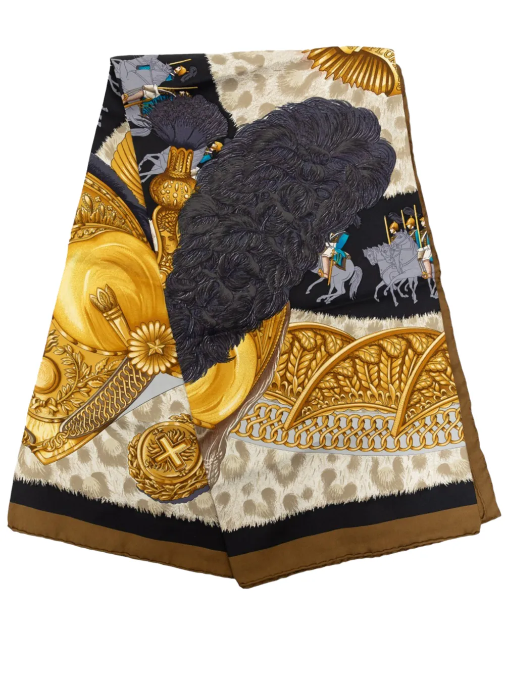 Pre-owned Hermes 2000-2026 Casques Et Plumets Silk Scarf 90 Scarves In Brown