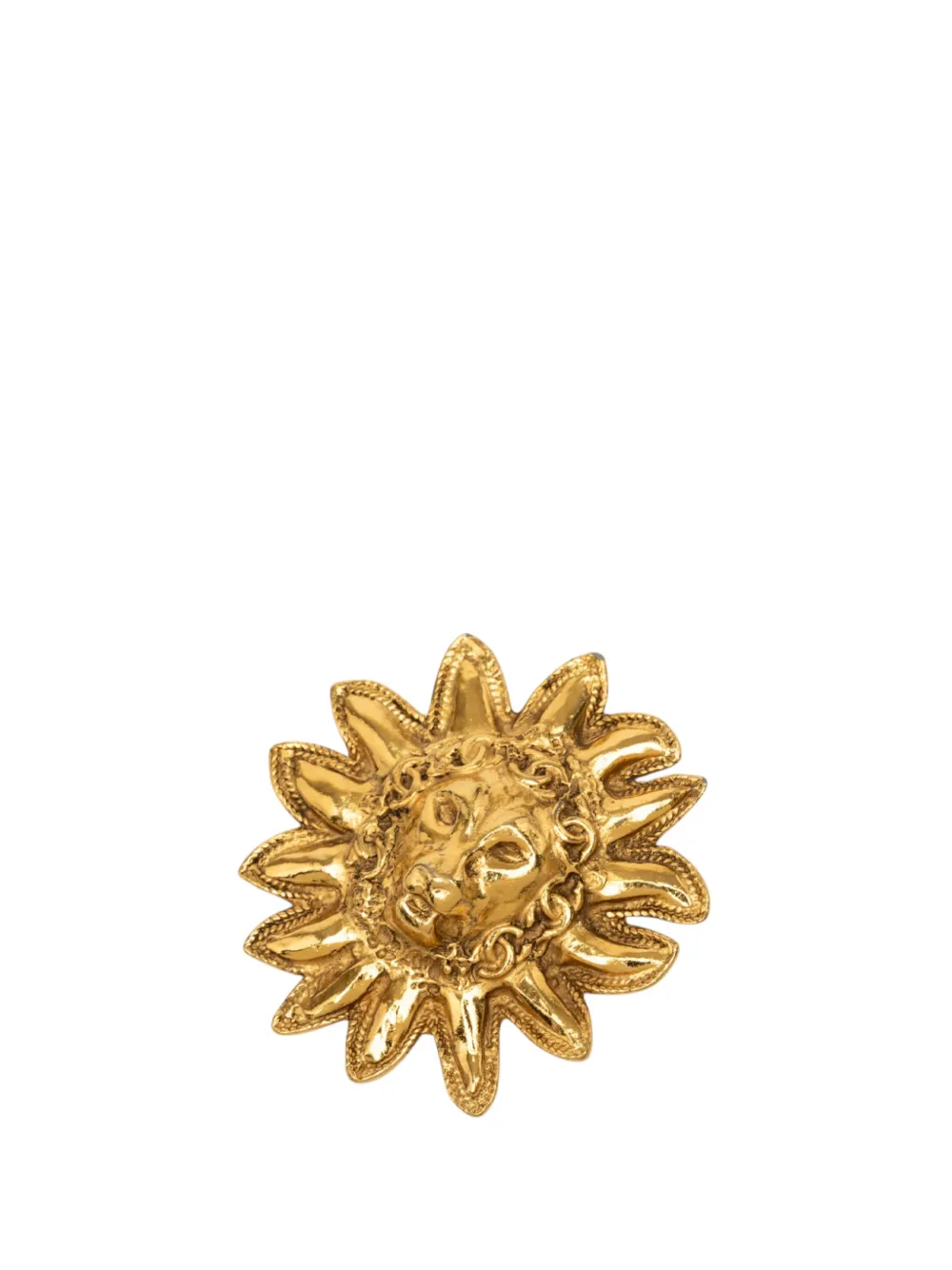 CHANEL Pre-Owned 1970-1980 CC Gold Plated Lion Head Sun Brooch costume brooch - Oro