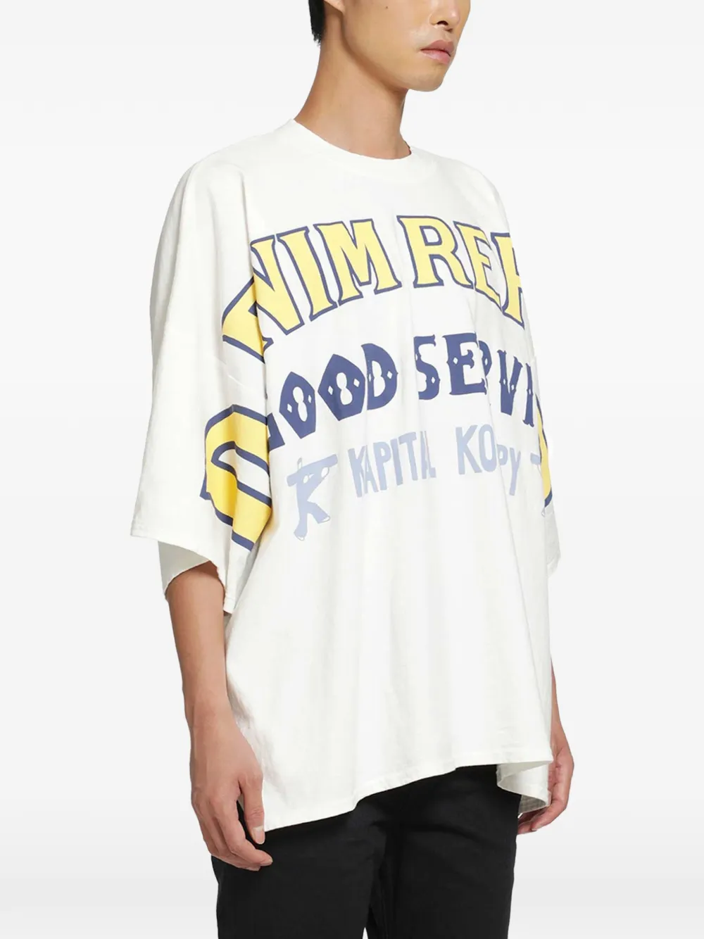 KAPITAL Denim Repair T-shirt met grafische print Wit