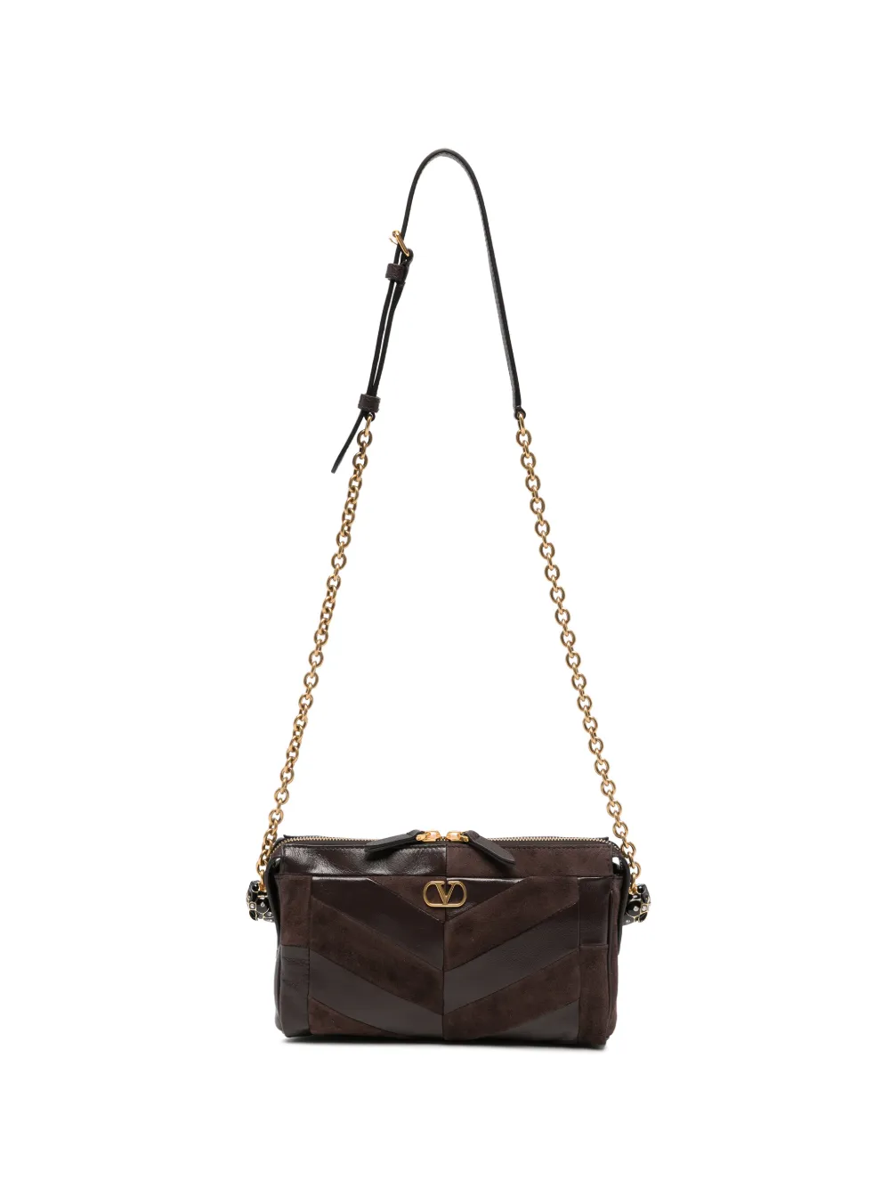 Valentino Garavani small Panthea VLogo chevron-patchwork shoulder bag - Marrone