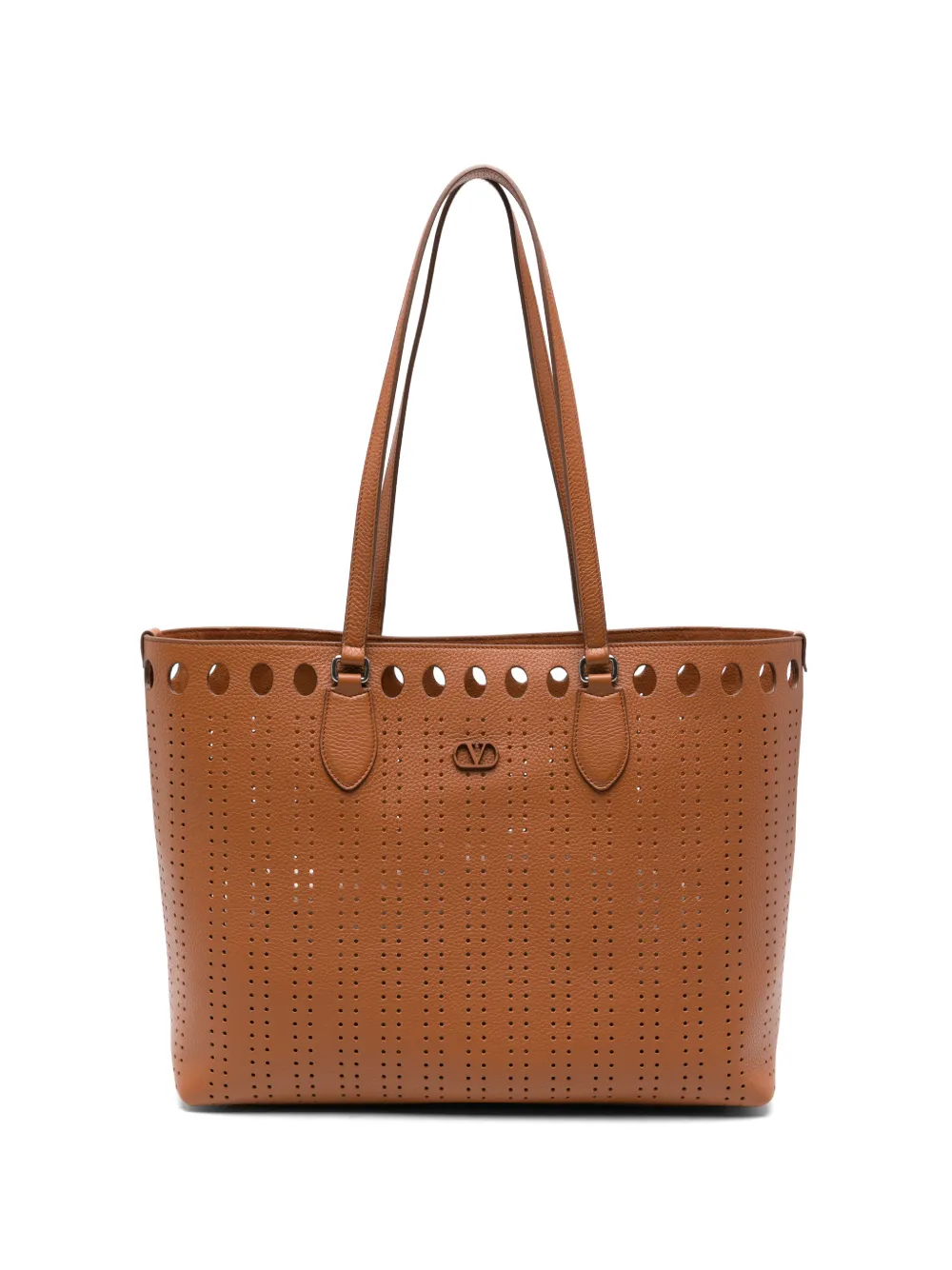 Valentino Garavani VLogo Signature perforated leather tote bag - Marrone
