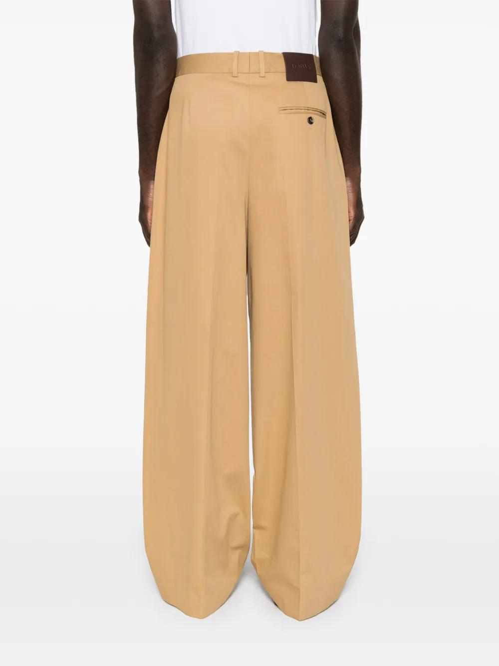 LOEWE Wide Leg Trousers in Cotton in Neutrals, view 4