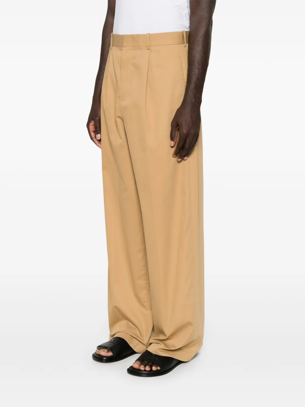 LOEWE Wide Leg Trousers in Cotton in Neutrals, view 3