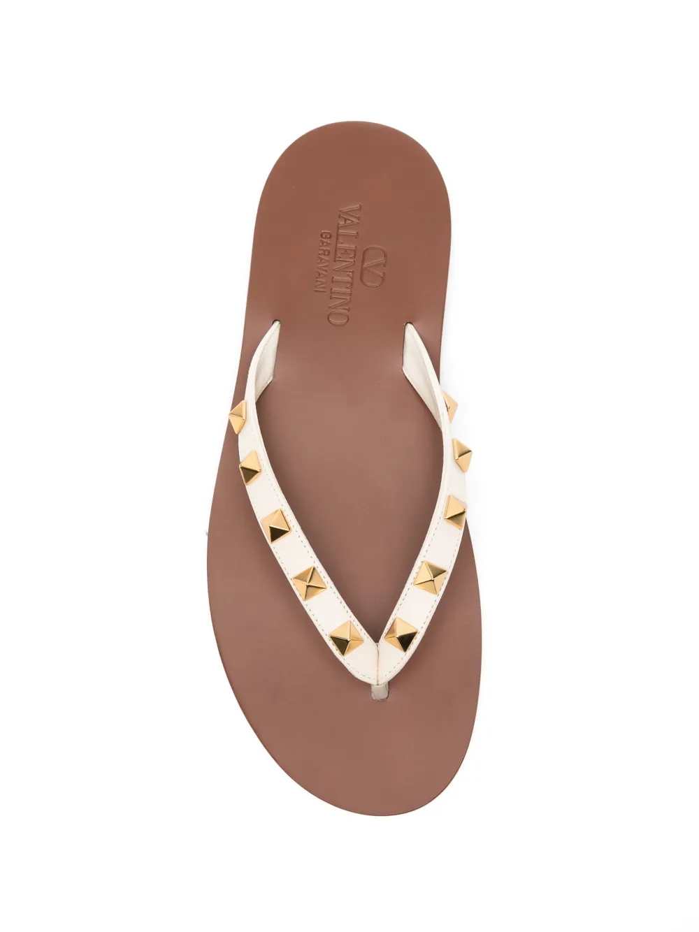 Valentino Garavani Rockstud calfskin thong sandals 05Mm Beige