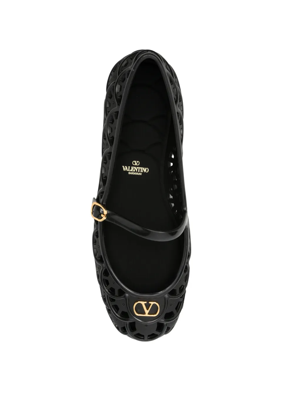 Valentino Garavani Ondette rubber ballerina with scallop pattern 05Mm Zwart