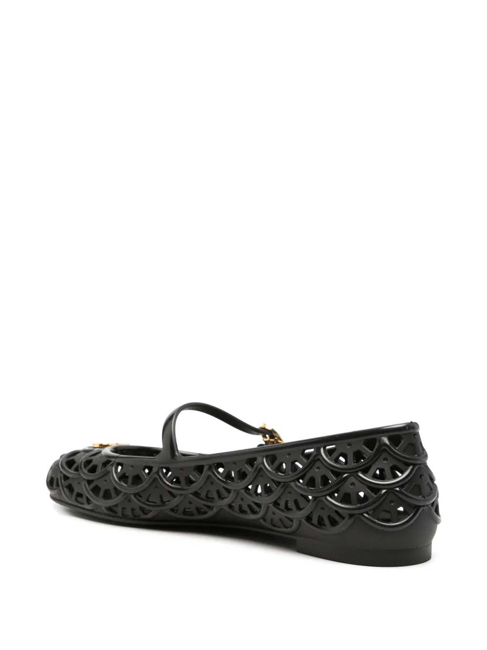 Valentino Garavani Ondette rubber ballerina with scallop pattern 05Mm Zwart