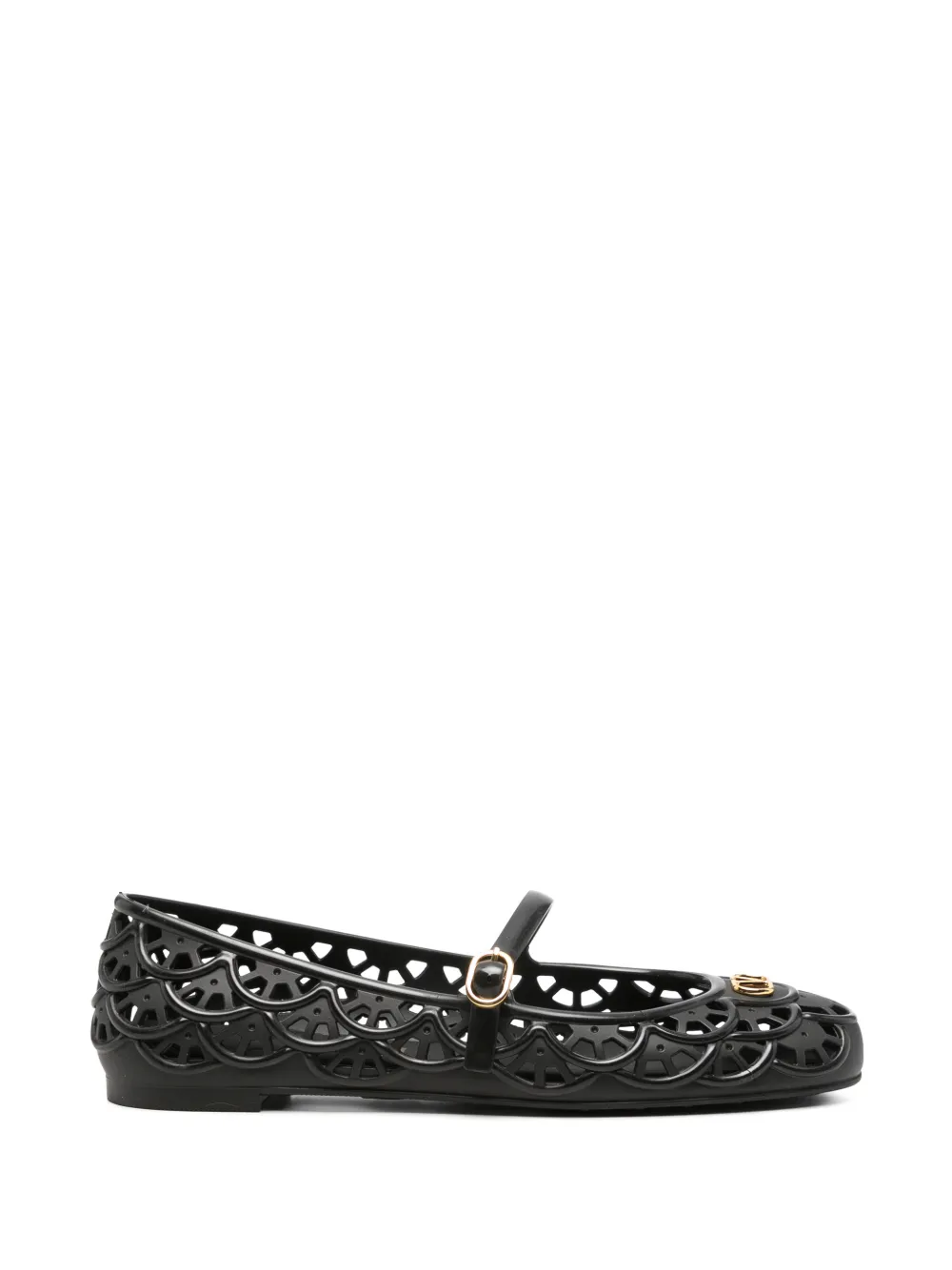 Valentino Garavani Ondette rubber ballerina with scallop pattern - Nero