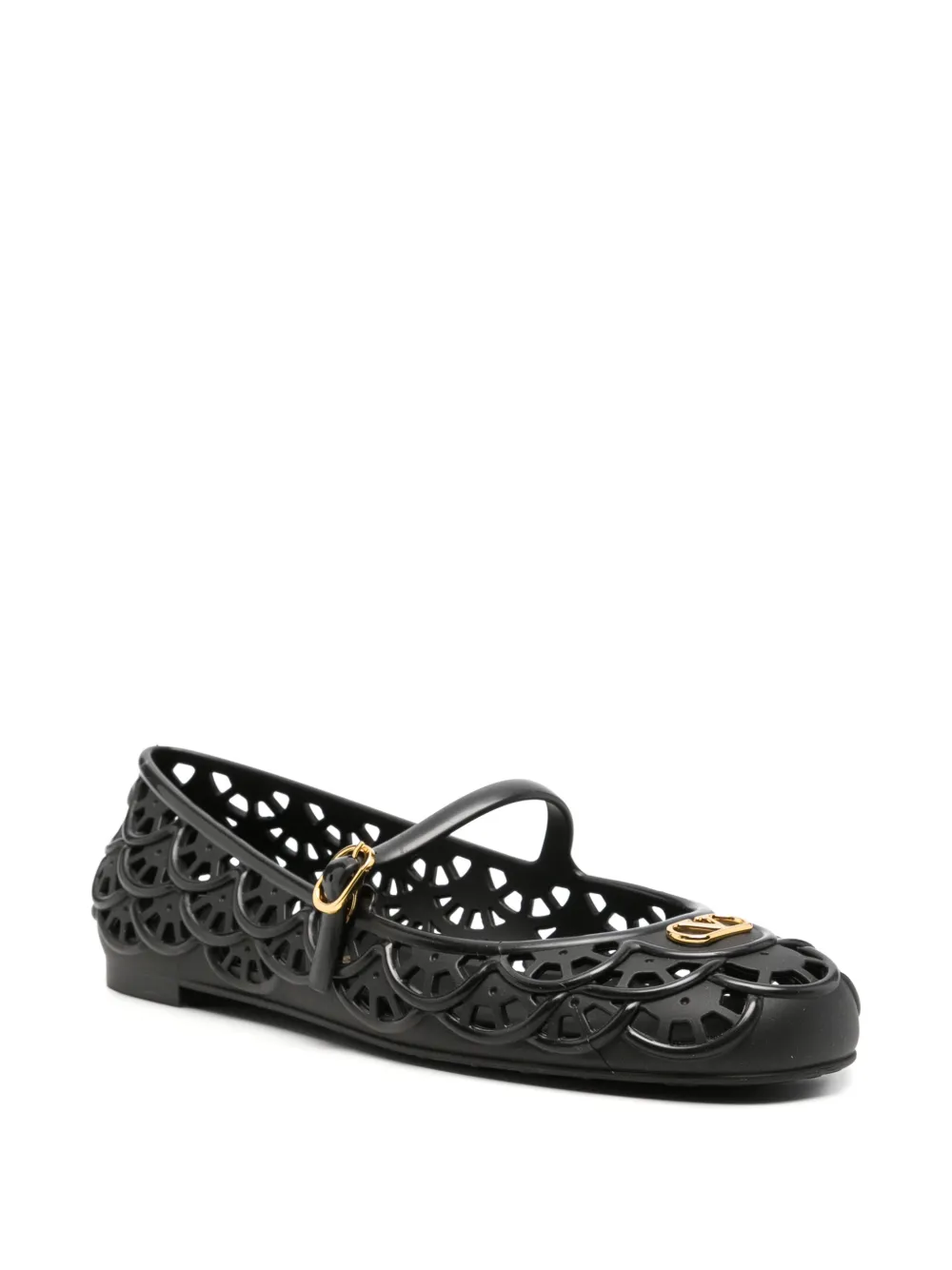 Valentino Garavani Ondette rubber ballerina with scallop pattern 05Mm Zwart
