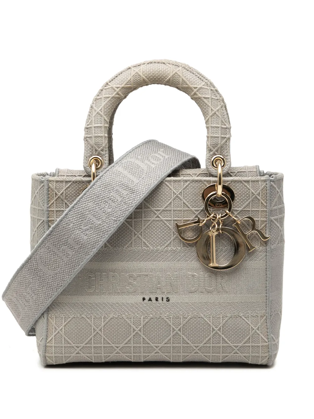 Christian Dior Pre-Owned 2019 Medium Embroidered Canvas Cannage Lady D Lite satchel - Grigio