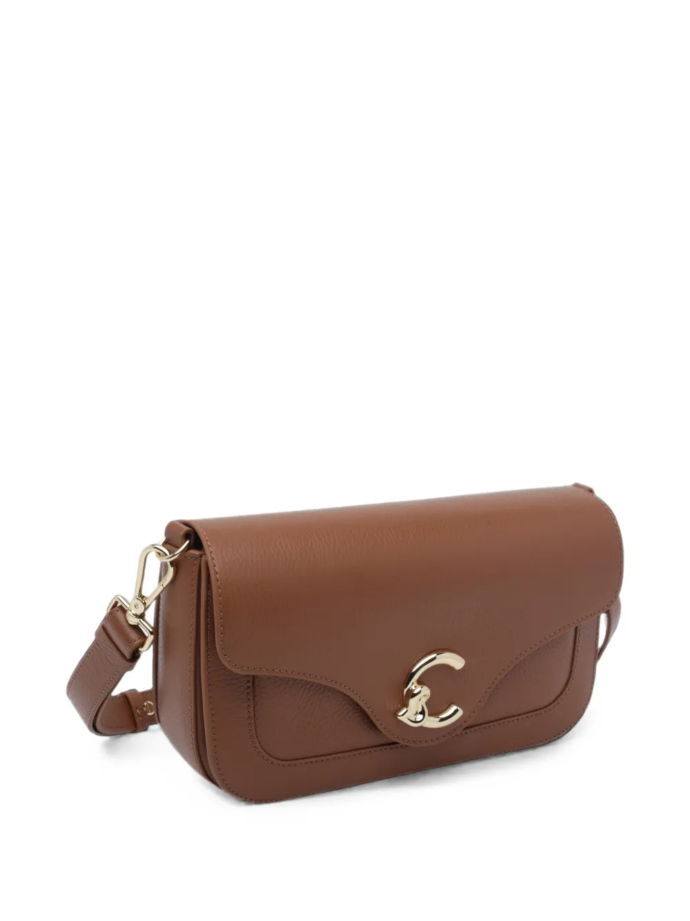 Coccinelle Medium C-Me schoudertas van generfd leer met logo-plakkaat Bruin