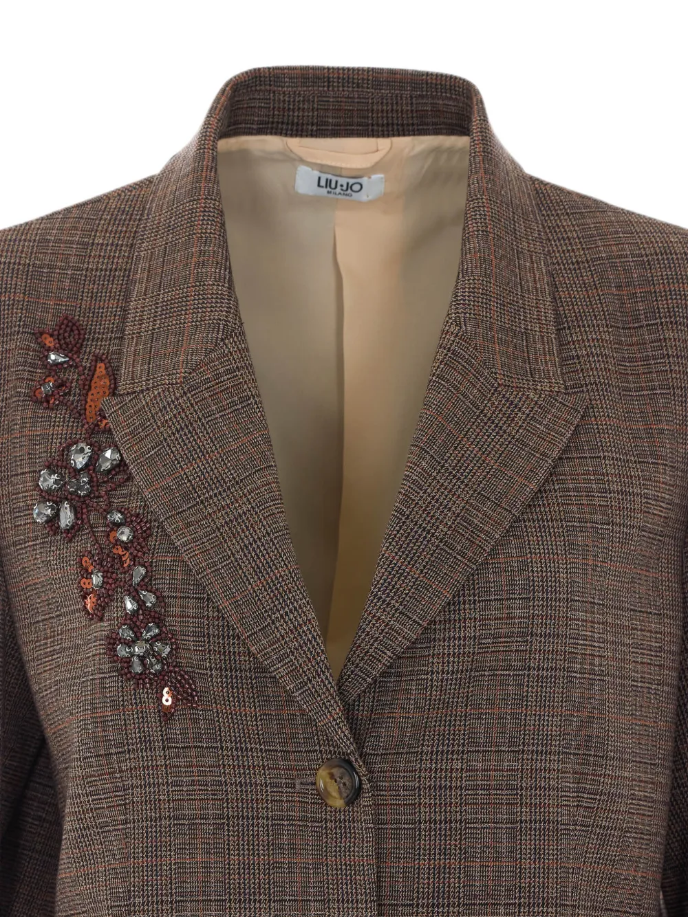 LIU JO Blazer Prince of Wales geruit met tartan-ruit met stras Bruin