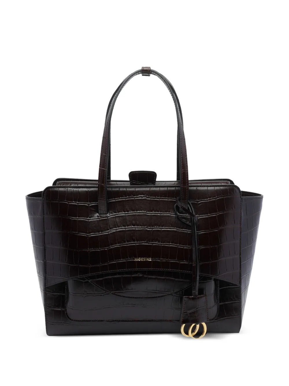 HIDESINS Medium Flap croc-effect patent leather tote bag - Marrone