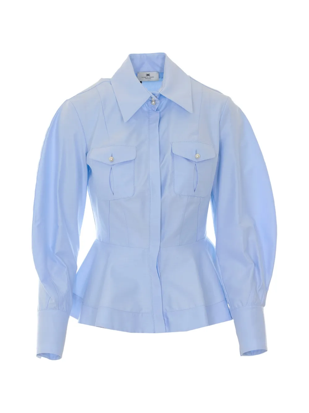 Elisabetta Franchi faux-pearl embellished peplum shirt - Blu