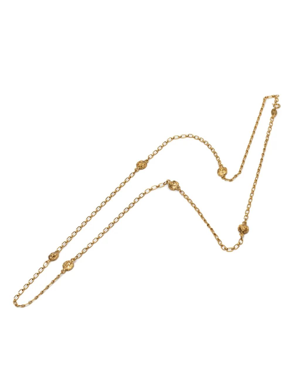 CHANEL Pre-Owned 1980-1990 CC Gold Plated Lion Head Station Chain Long Necklace costume necklace - Oro