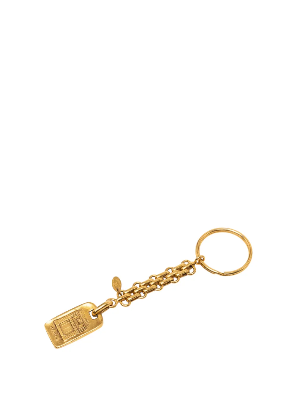 CHANEL Pre-Owned 1970-1980 Gold Plated Logo Paris Ring Bag Charm key chain - Oro
