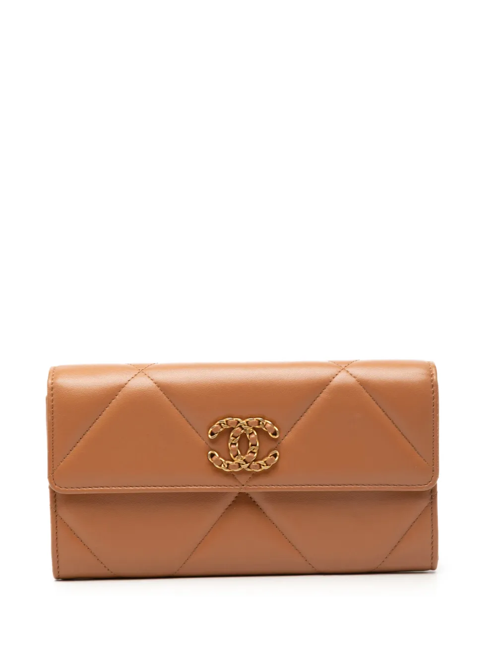 CHANEL Pre-Owned 2021-2026 Quilted Lambskin 19 Flap Wallet long wallets - Marrone