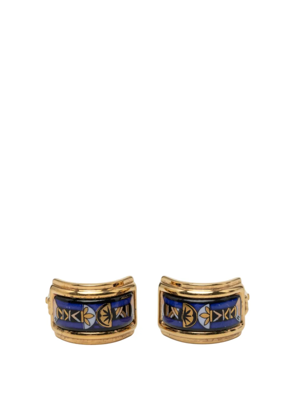 Pre-owned Hermes 2000-2026 Gold Plated Enamel Cloisonne Clip On Earrings Costume Earrings In Blue