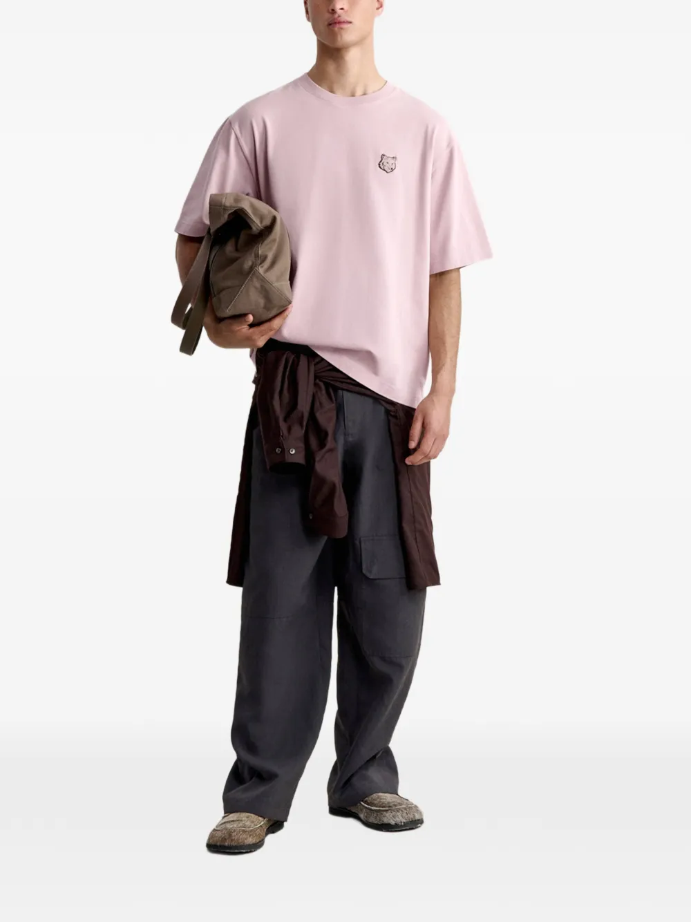 Maison Kitsuné T-shirt met vossenkop patch Roze