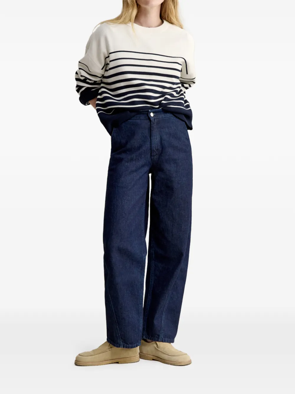 Maison Kitsuné Gestreepte katoenen trui Beige