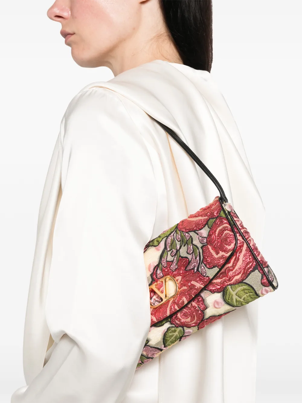 Valentino Garavani VLogo schoudertas met kralen en bloemen Rood
