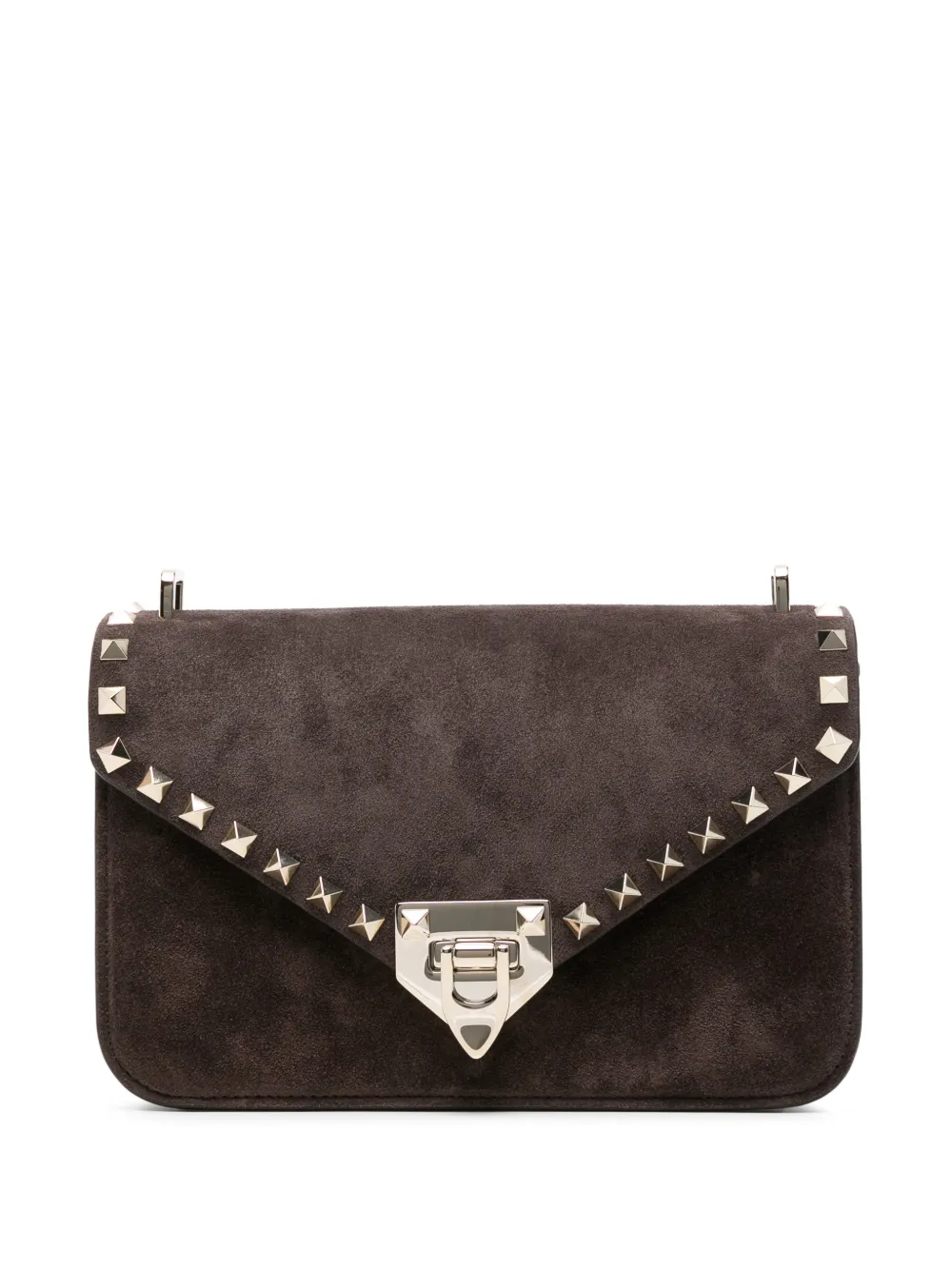 Valentino Garavani Rockstud small shoulder bag in suede - Marrone