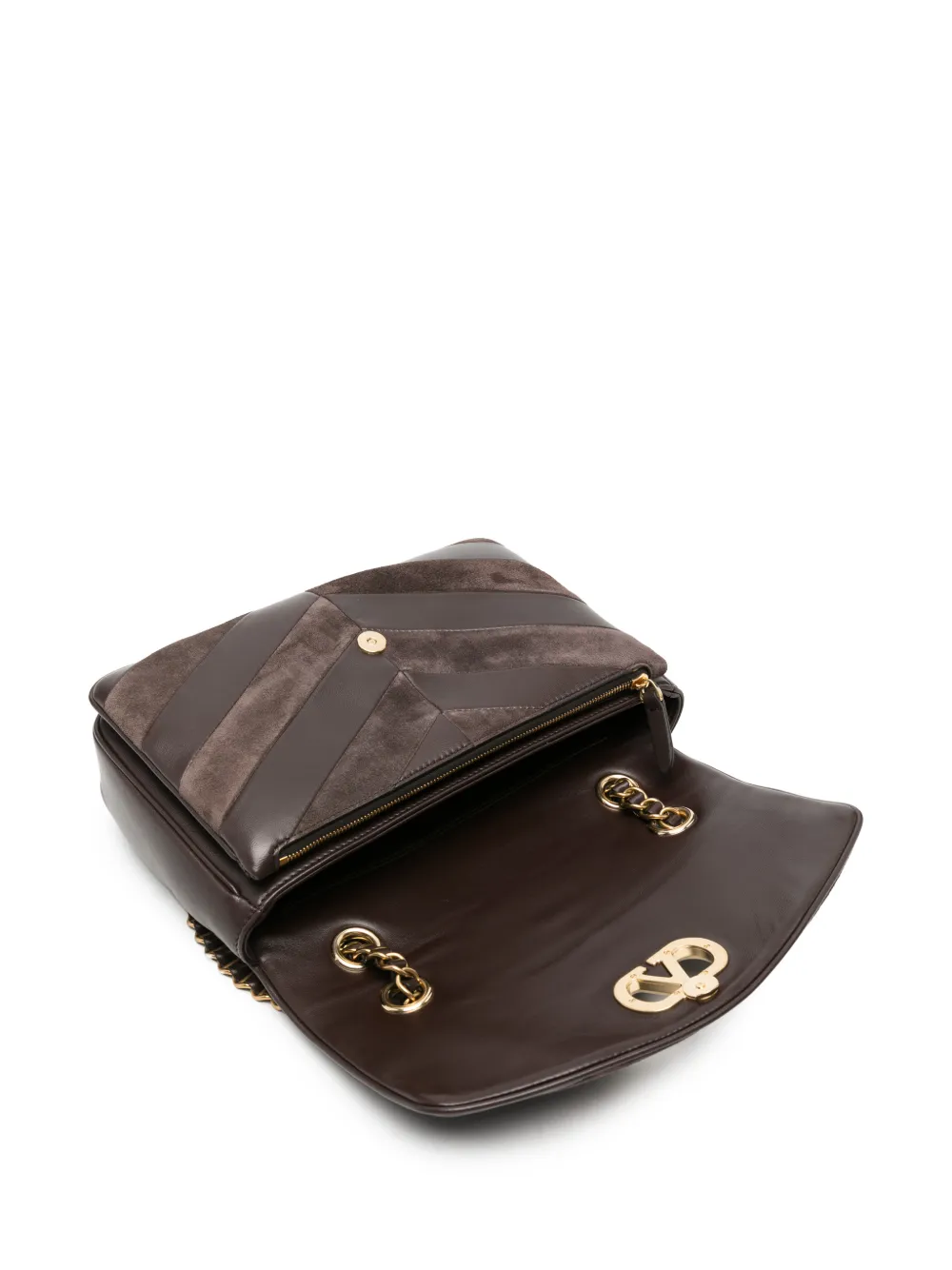 Valentino Garavani Djuna medium suède en nappa tas met chevron patroon Bruin