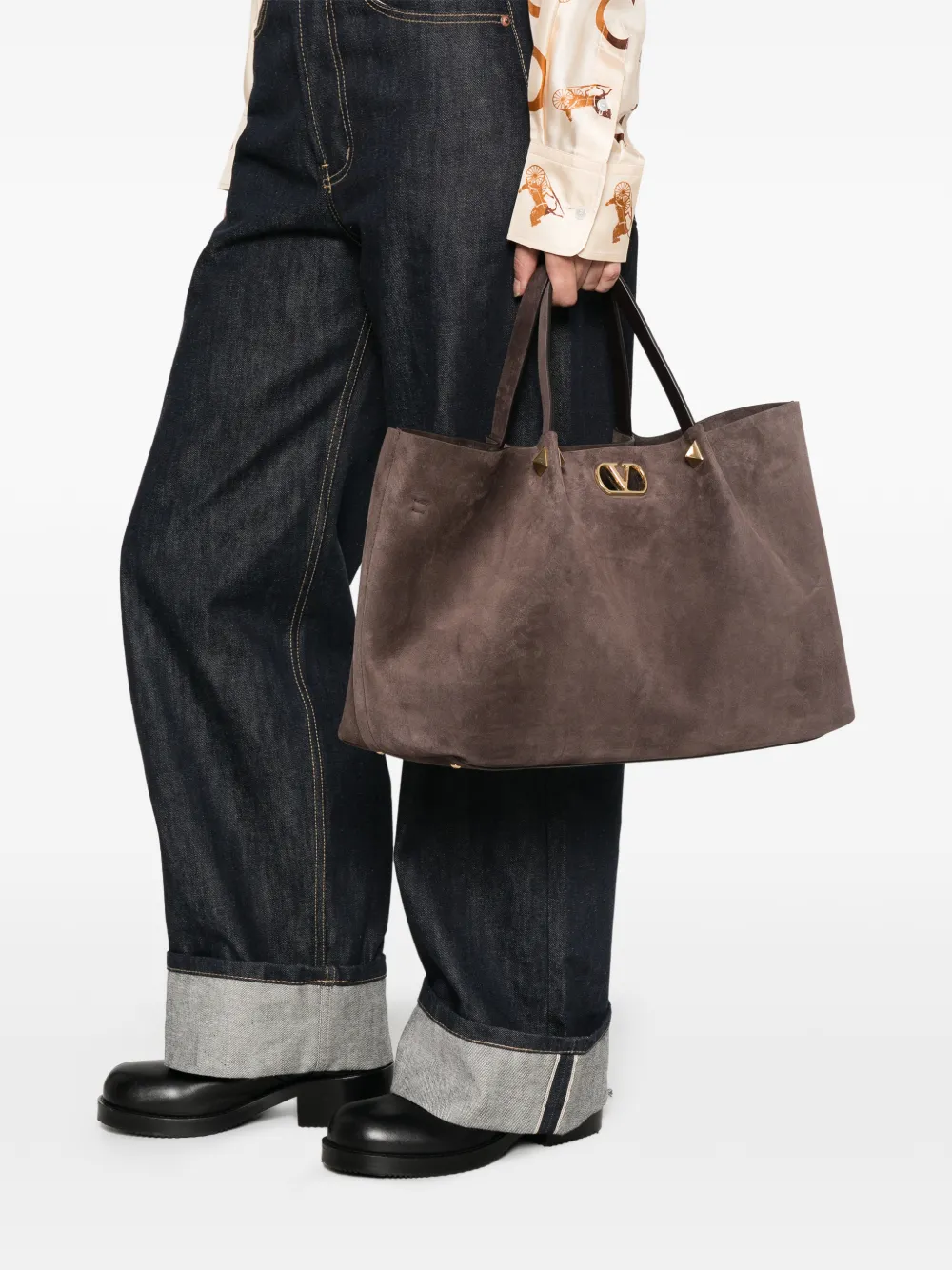 Valentino Garavani Grote Garavani suède shopper Bruin