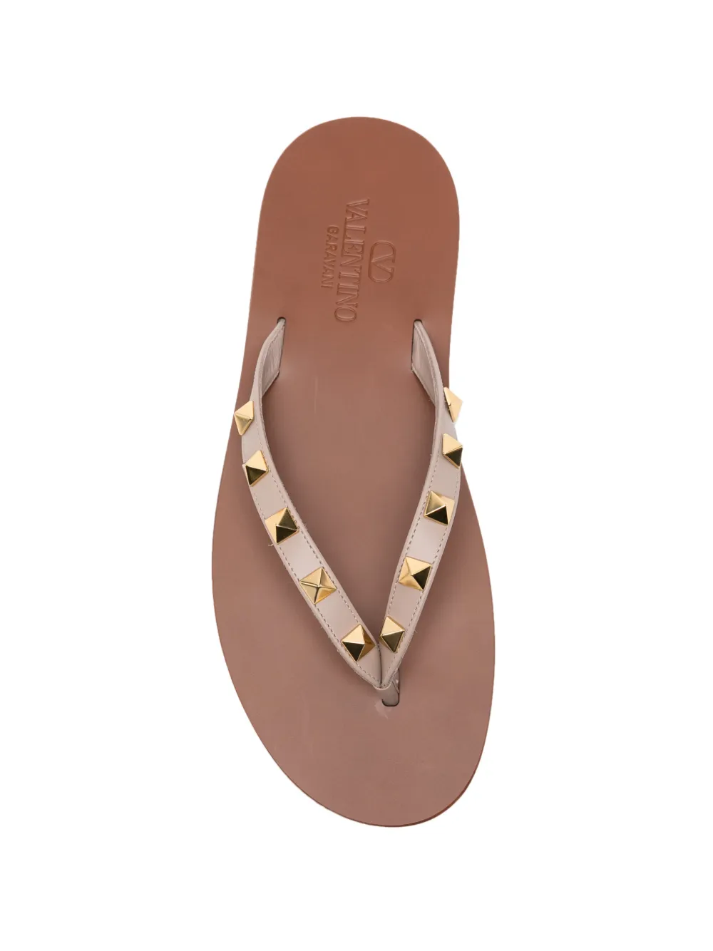 Valentino Garavani Rockstud leather thong sandals Beige