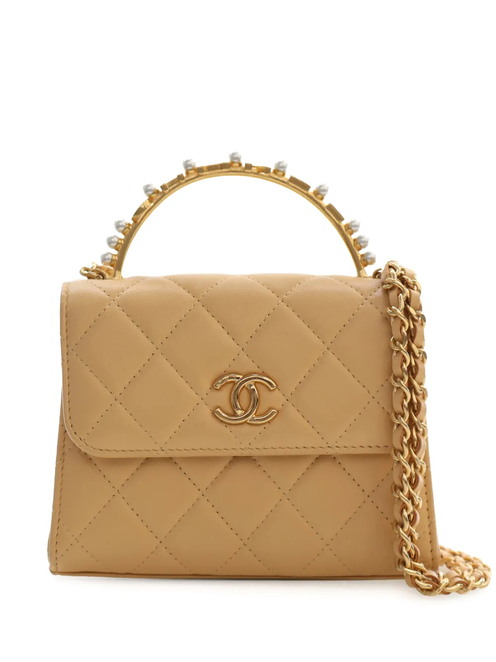 CHANEL Pre-Owned 2021-2026 CC Quilted Lambskin Faux Pearl Top Handle Flap satchel - Toni neutri