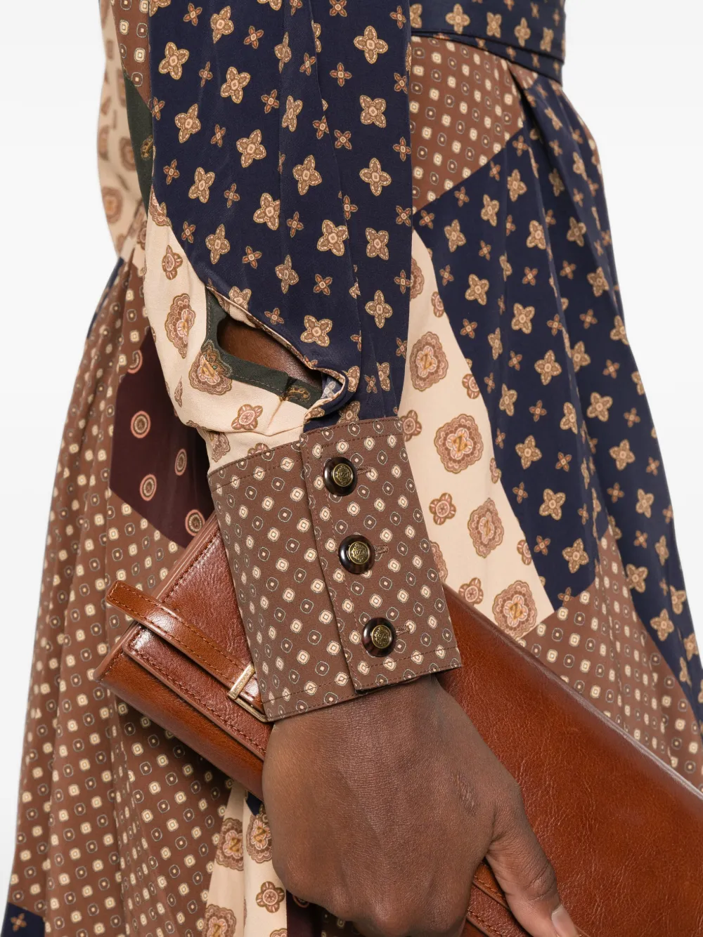 ZIMMERMANN Tuck mini-jurk met patchwork en ceintuur Bruin