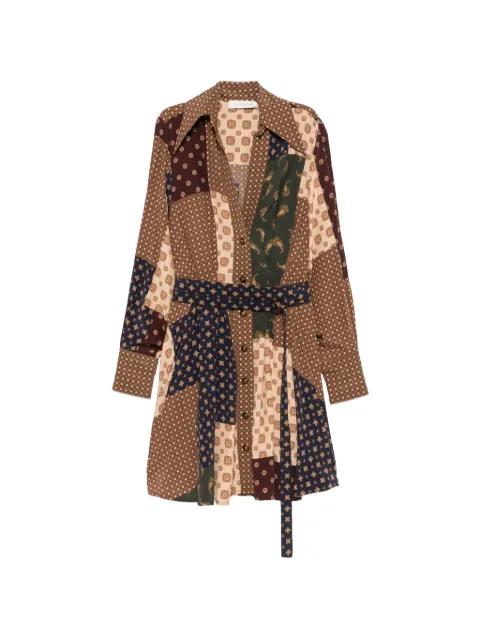 ZIMMERMANN Tuck patchwork-print belted mini dress