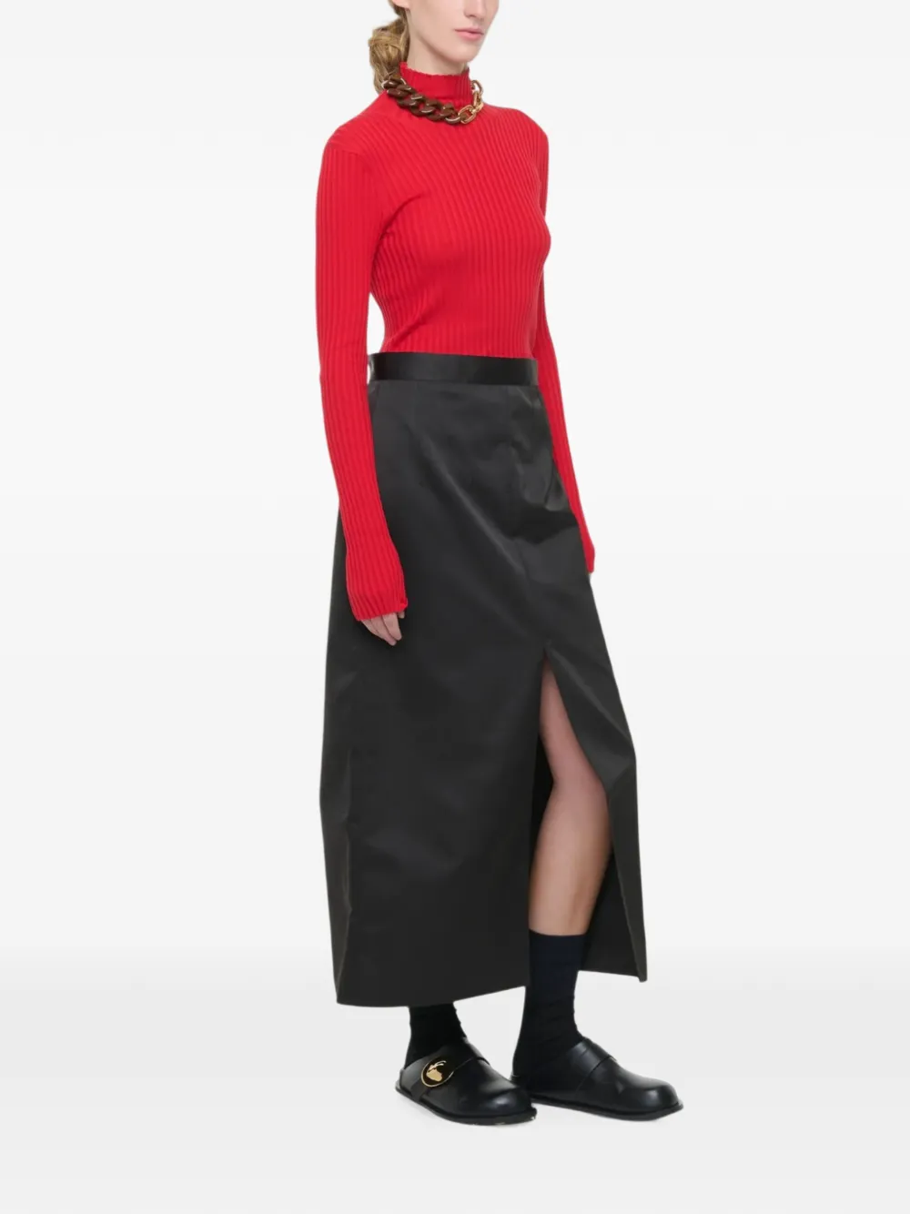 Plan C Maxi-rok met satijnen afwerking en split Zwart