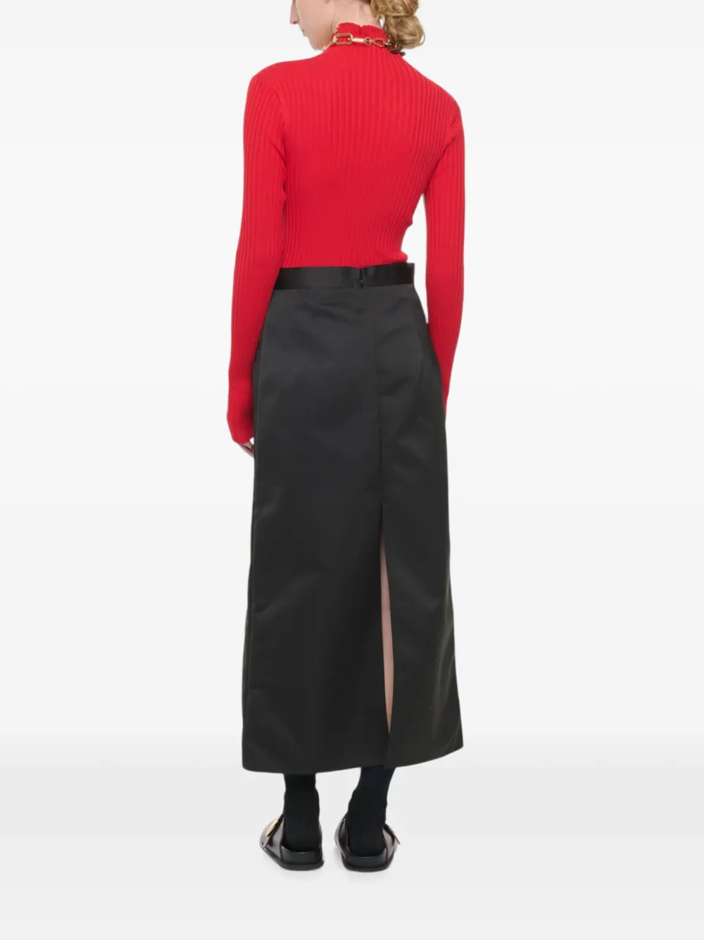 Plan C Maxi-rok met satijnen afwerking en split Zwart