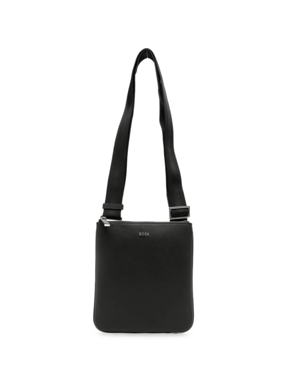 BOSS logo-plaque saffiano-effect shoulder bag - Schwarz