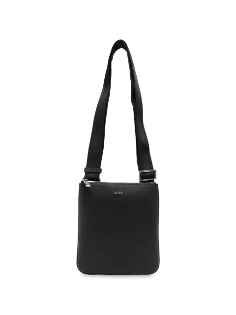 BOSS bolso de hombro de piel Saffiano con placa del logo