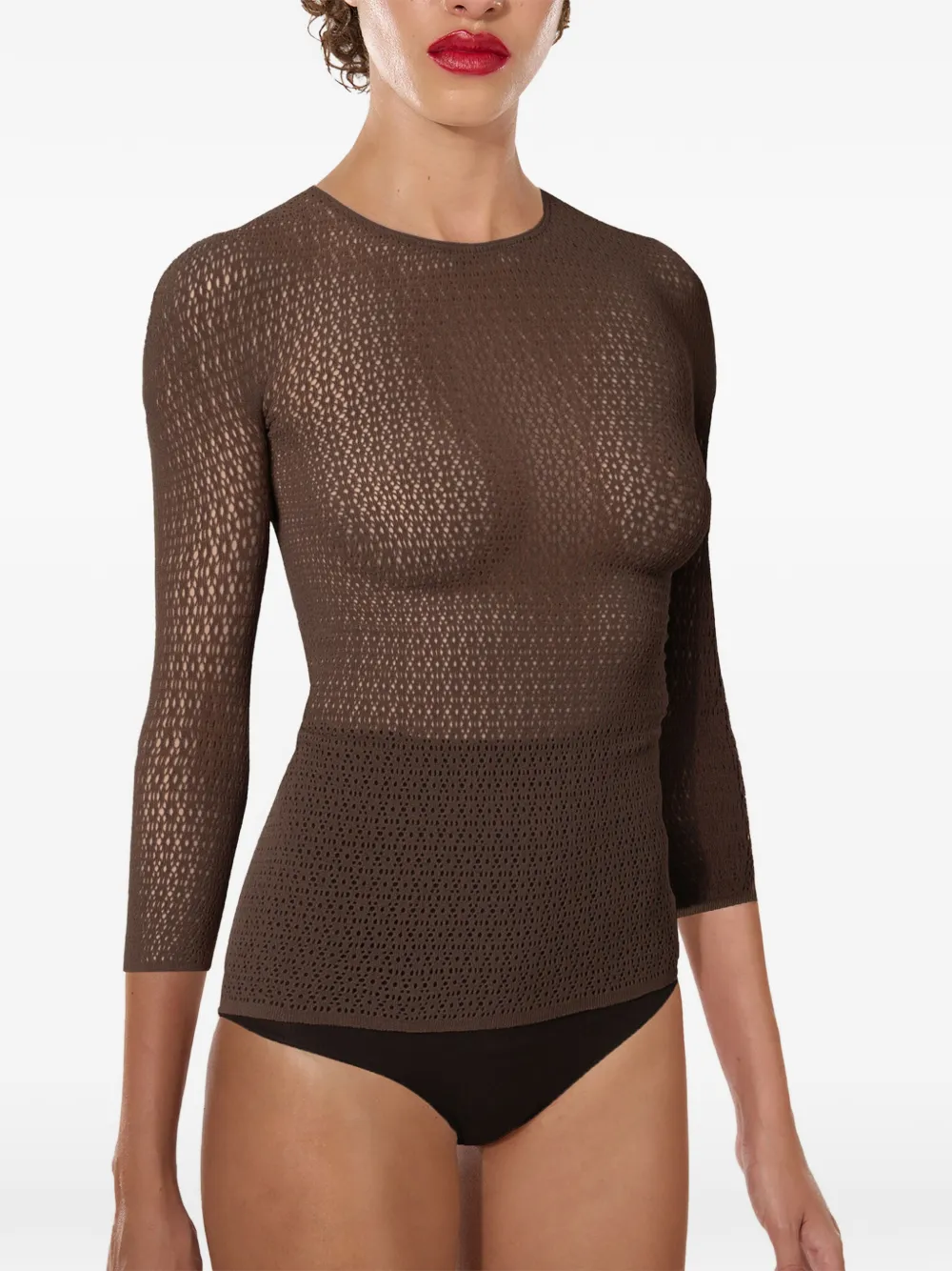 Wolford Daisy Net top met lange mouwen Bruin