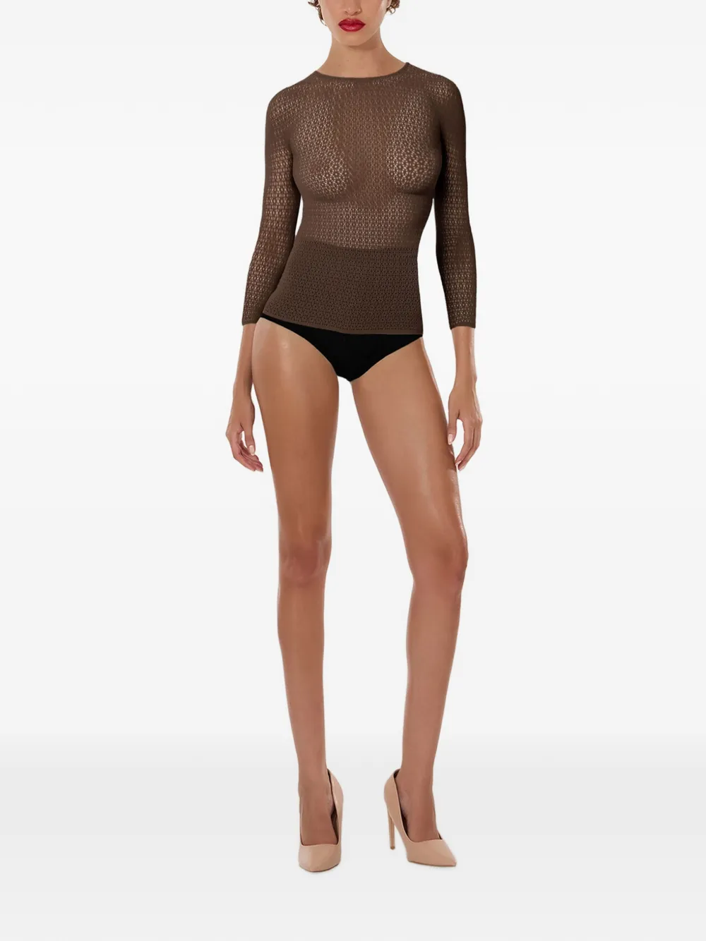 Wolford Daisy Net top met lange mouwen Bruin