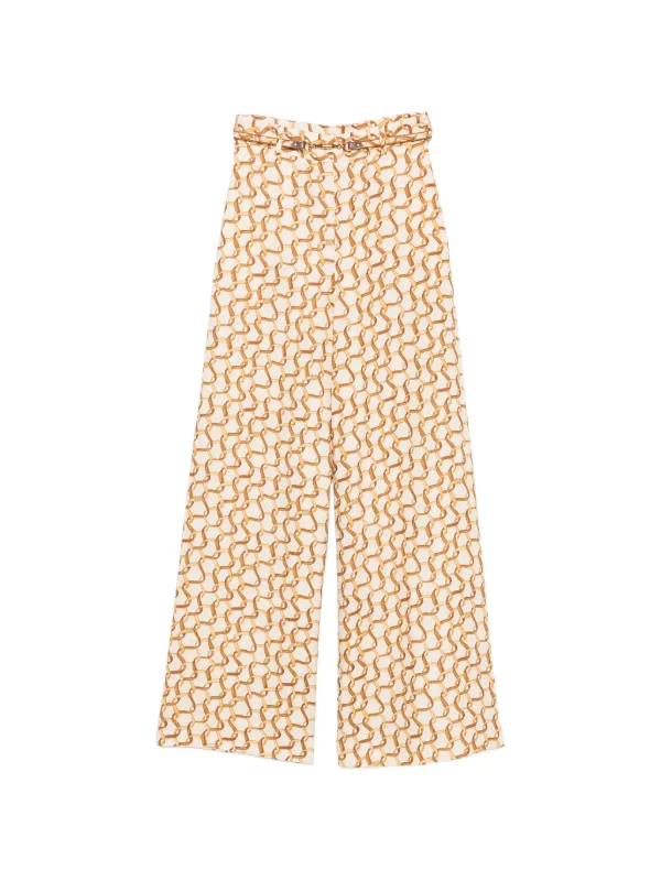 Zimmermann Belted Chain-print Trousers in Neutrals