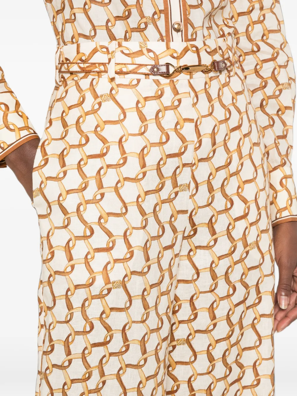 ZIMMERMANN Belted Chain-print Trousers in Neutrals, view 5
