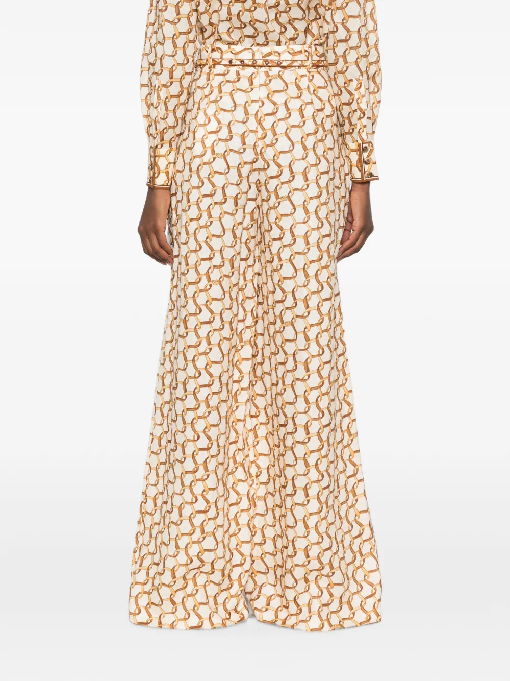 ZIMMERMANN Belted Chain-print Trousers in Neutrals, view 4