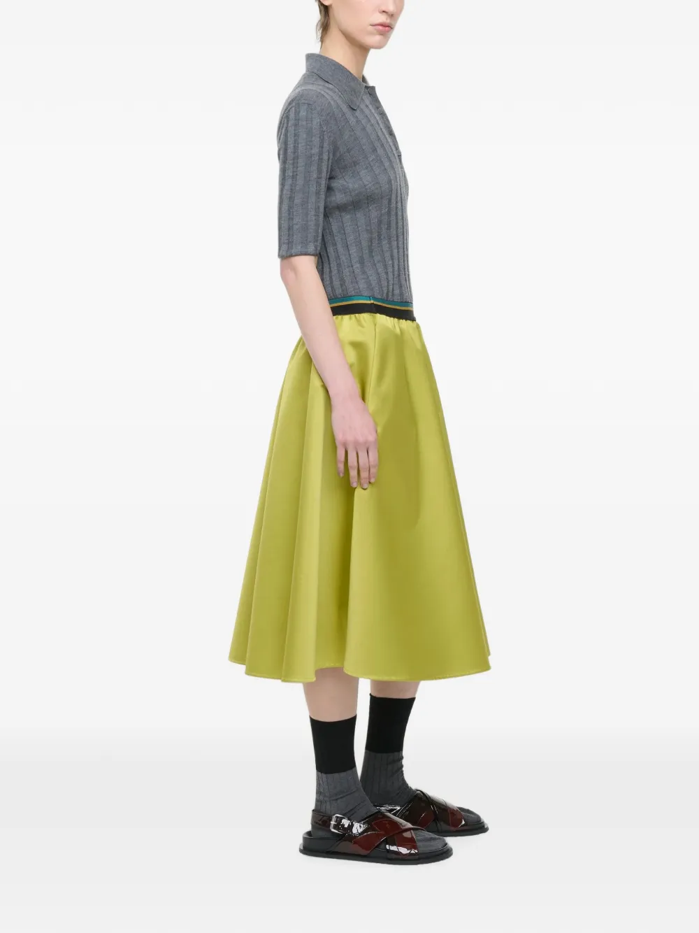 Plan C Citron Duchesse flared midi-rok met gestreepte tailleband Geel