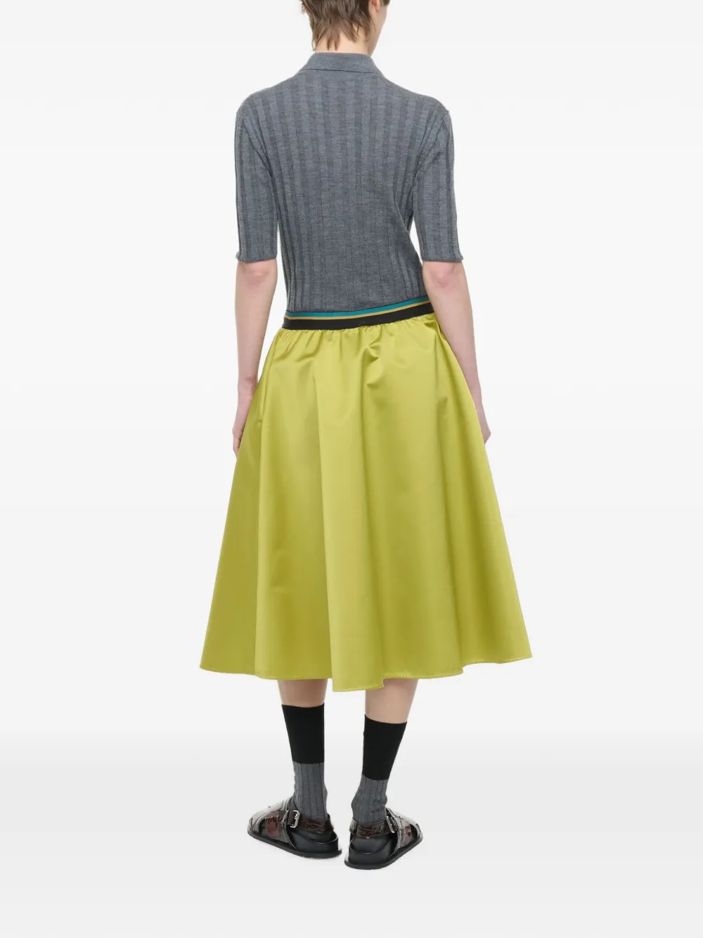 Plan C Citron Duchesse flared midi-rok met gestreepte tailleband Geel